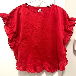 Il Gufo Cotton Red Ruffle Poncho Style Cape Draped Blouse T-shirt Top Girls 5